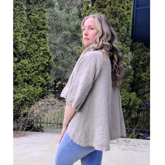 The Hadleigh 100% Linen Natural Tan Cream Shrug Wrap by bryn Walker Sz L - Picture 5 of 13